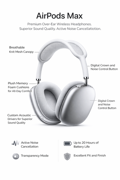 AIR POD MAX WIRELESS HEADPHONES WITH BEST QUALITY SOUND AND EASY CONNECT