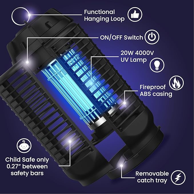 Electric Bug Zapper 20W – Indoor & Outdoor Mosquito Killer (4000V, Waterproof IPX4)