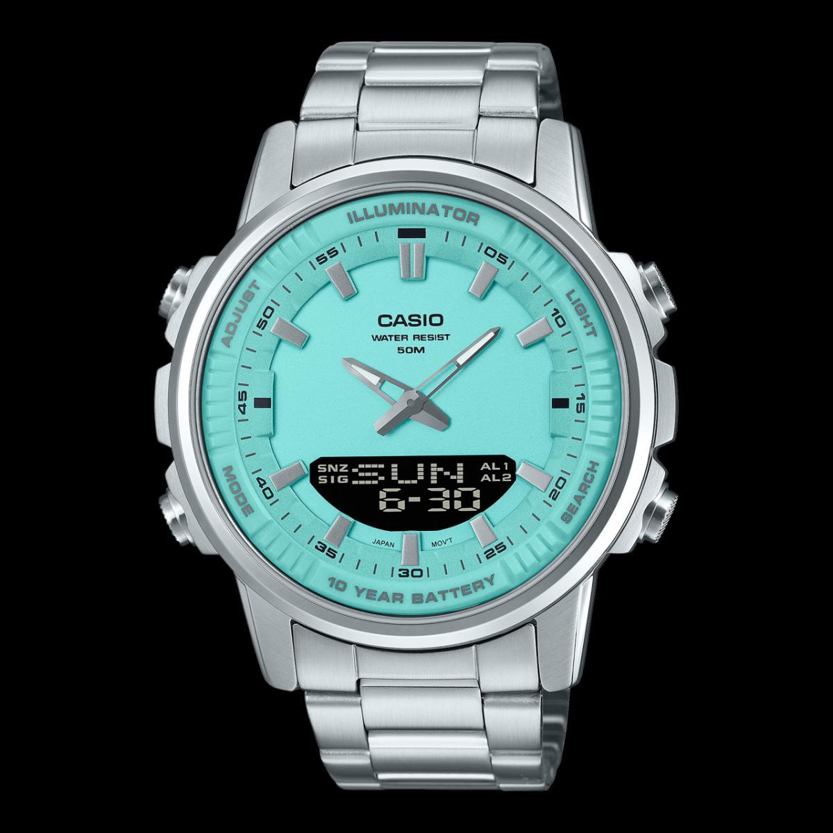 Turquoise Dial Men Watch/Casio AMW-880D Analog-Digital Watch
